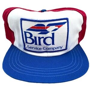 Vintage Trucker Hat Cap Red White Blue 80s Made In USA Patch Bird Service Co